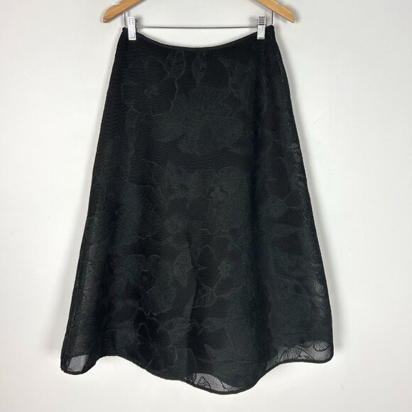 Rickie Freeman Teri Jon Black Floral Mesh Overlay Maxi Skirt Size 10 Women's - Picture 1 of 5